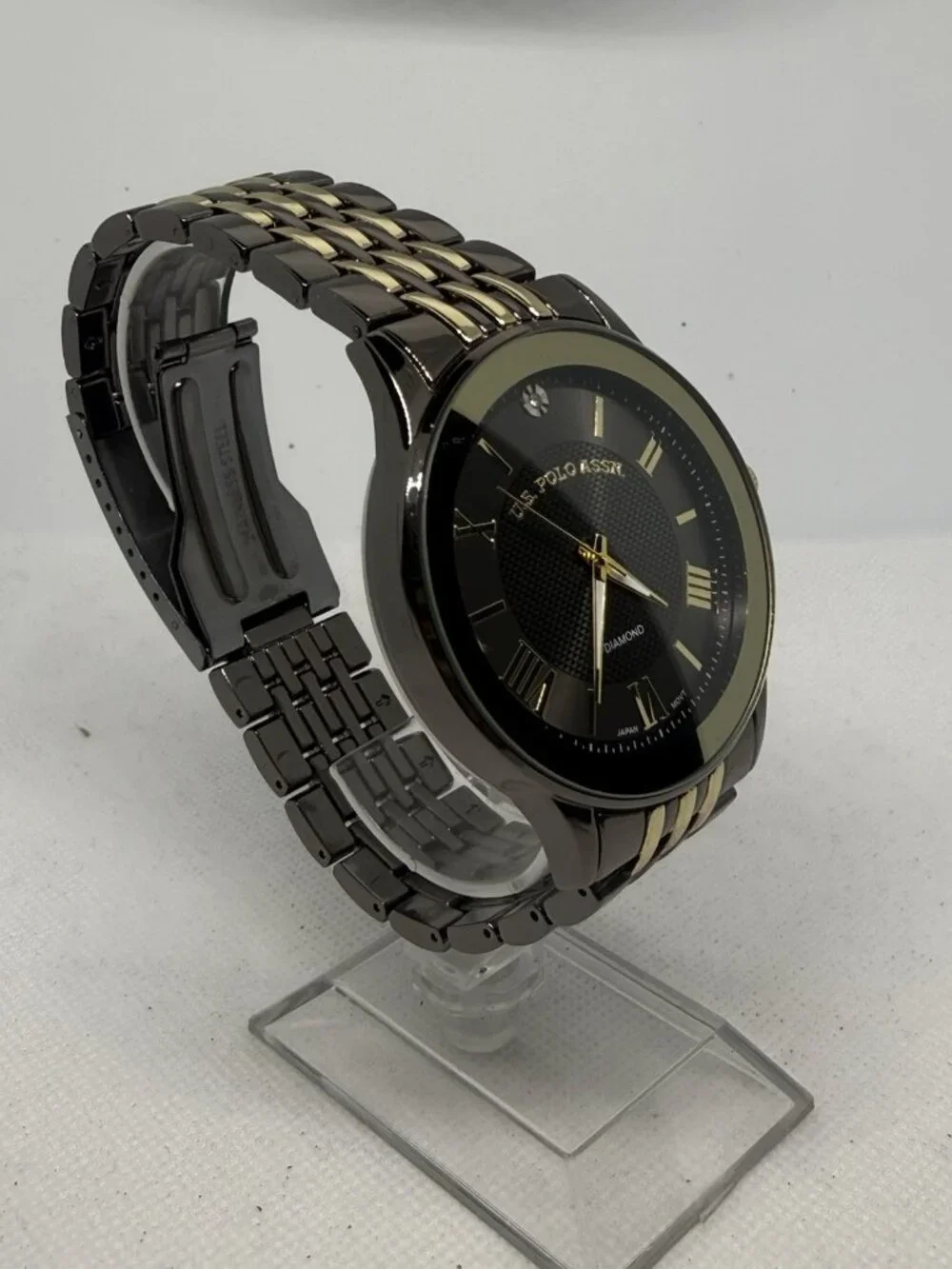 U.S. Polo Assn. USC80733WM Mens Black Dial Two-Tone Gunmetal Gold Quartz Watch